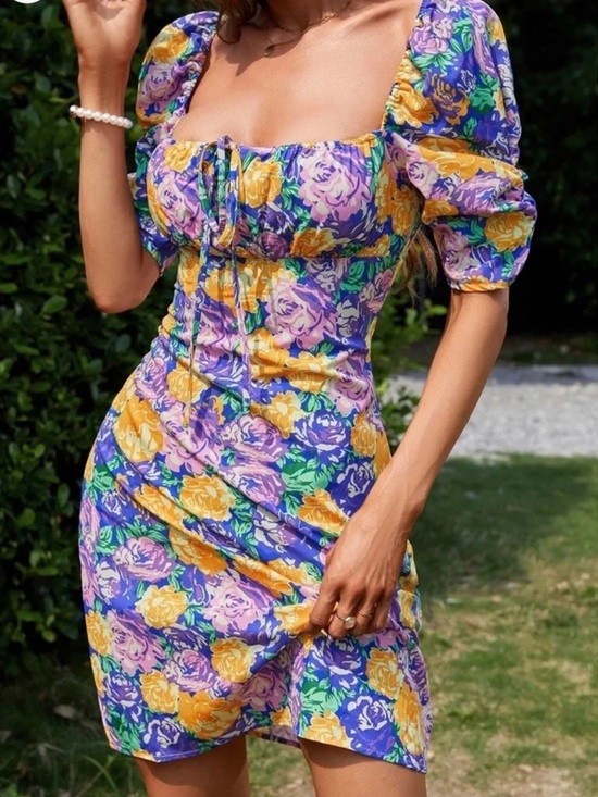 Zara Dresses & Skirts - ZARA floral print corset style dress with puff sleeves